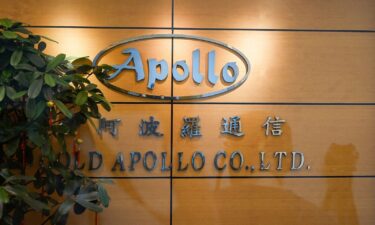 The logo of Taiwanese company Gold Apollo is seen outside its office in New Taipei City on September 18.