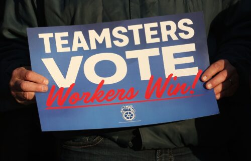 Union workers attend a rally hosted by the Teamsters in Madison