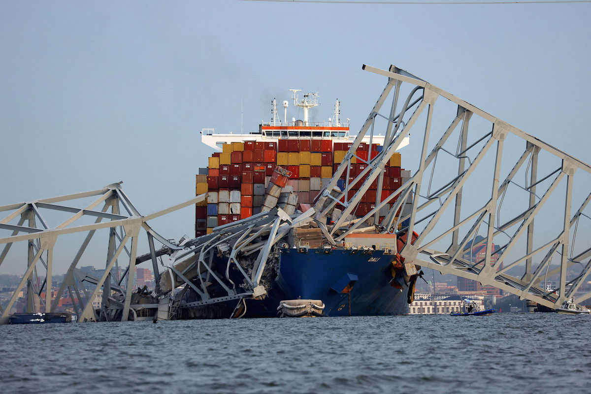 <i>Julia Nikhinson/Reuters via CNN Newsource</i><br/>A view of the Dali cargo vessel