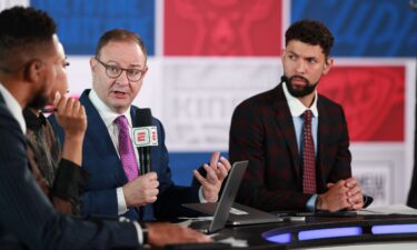 Adrian Wojnarowski reporting during the 2024 NBA Draft on June 26 at Barclays Center in Brooklyn