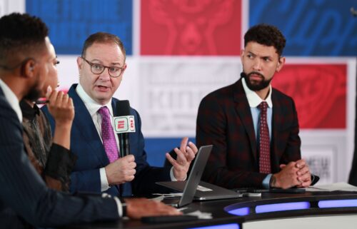 Adrian Wojnarowski reporting during the 2024 NBA Draft on June 26 at Barclays Center in Brooklyn