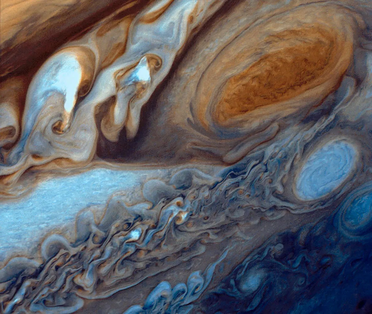 <i>NASA Goddard Space Flight Center via CNN Newsource</i><br/>This image of Jupiter's Great Red Spot taken by NASA's Voyager 1 in 1979 also shows turbulent flow