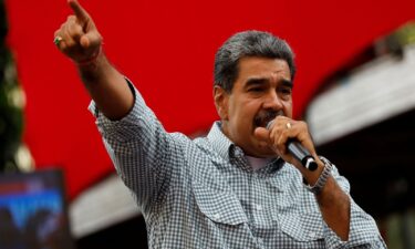 Venezuelan President Nicolas Maduro delivers a speech during a rally to celebrate the results of the presidential election