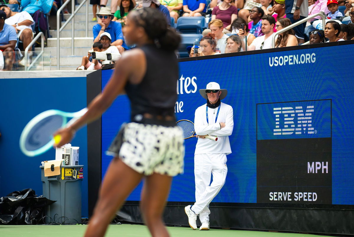 <i>Robert Prange/Getty Images via CNN Newsource</i><br/>Brad Gilbert coaches Coco Gauff of the United States during practice ahead of the US Open on August 24.