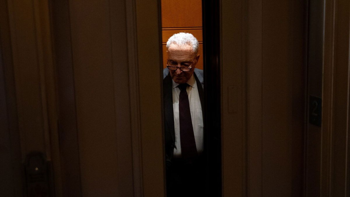 <i>Andrew Harnik/Getty Images via CNN Newsource</i><br/>Senate Majority Leader Chuck Schumer walks off the Senate floor on Capitol Hill on September 16 in Washington