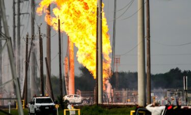 A massive pipeline fire burns on Monday