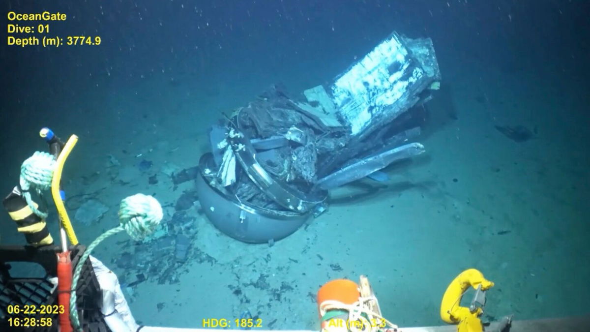 <i>Pelagic Research Services/US Coast Guard/AP via CNN Newsource</i><br/>A video still frame shows the remains of the Titan submersible