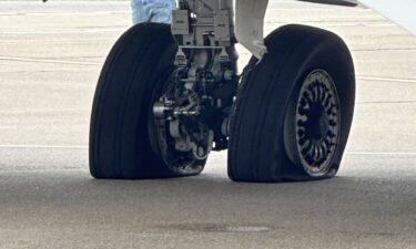 The wheels of a plane are seen after a near-collision involving a Southwest Airlines flight and an Alaska Airlines flight at Nashville International Airport Thursday morning.