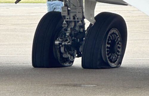 The wheels of a plane are seen after a near-collision involving a Southwest Airlines flight and an Alaska Airlines flight at Nashville International Airport Thursday morning.