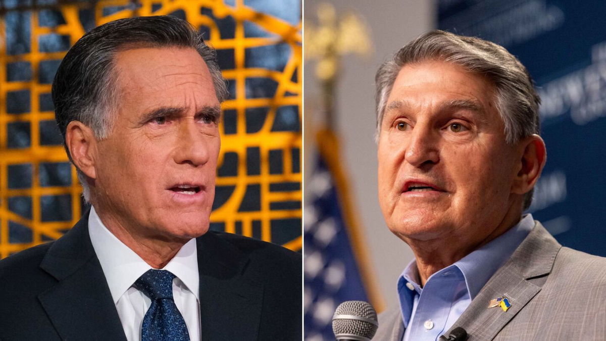 <i>Getty Images via CNN Newsource</i><br/>Sen. Mitt Romney and Sen. Joe Manchin are pictured in a split image. Sen. Joe Manchin