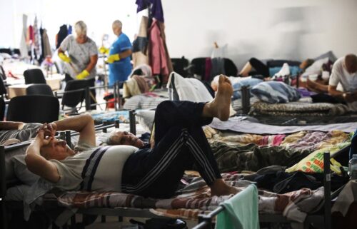 War-displaced people spend time in a centre for displaced people in undisclosed location in Kursk region on August 29