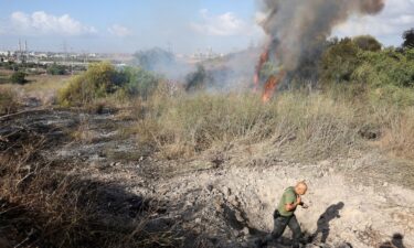 Smoke billows after a missile which the IDF says was launched from Yemen lands in central Israel on September 15.