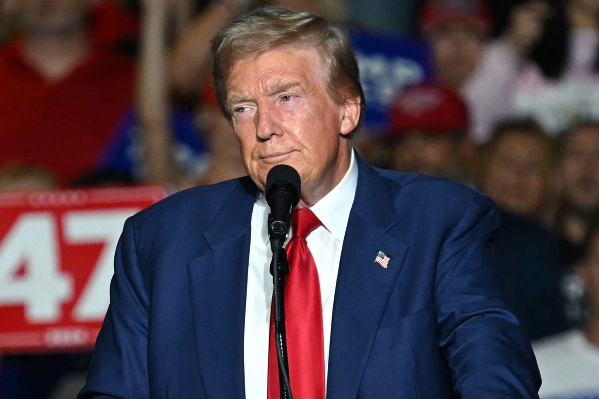 <i>Patrick T. Fallon/AFP/Getty Images via CNN Newsource</i><br/>Former President Donald Trump speaks during a campaign rally at the Expo World Market Center in Las Vegas on September 13.