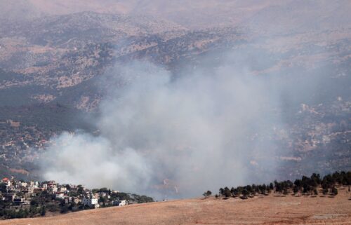 A file image of the site of an Israeli airstrike on the outskirts of the southern village of Rachaya al-Fukhar on September 11.