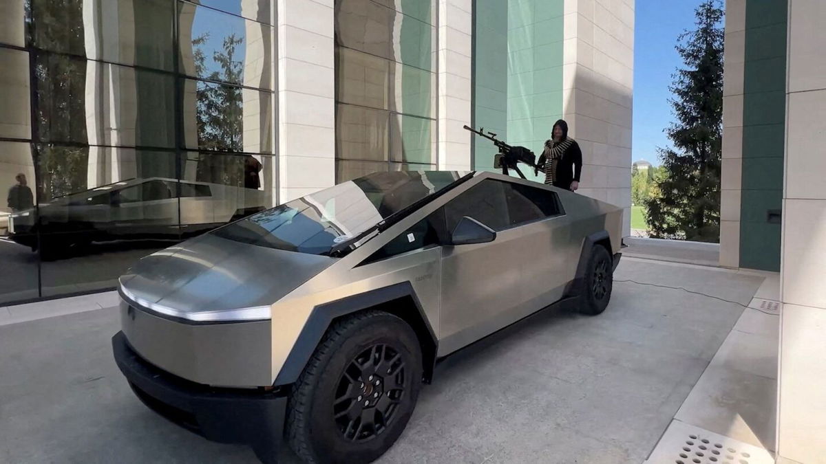 <i>Ramzan Kadyrov/Telegram/Reuters via CNN Newsource</i><br/>Leader of Russia's Chechnya region Ramzan Kadyrov and what is said to be a Tesla Cybertruck equipped with a machine gun in Grozny