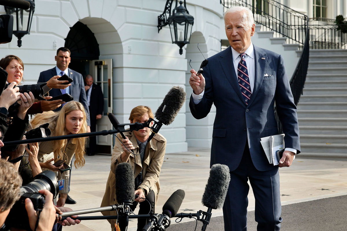 <i>Chip Somodevilla/Getty Images via CNN Newsource</i><br/>President Joe Biden talks to reporters as he departs the White House on September 16. Biden will instruct Cabinet members on September 20 to “sprint to the finish