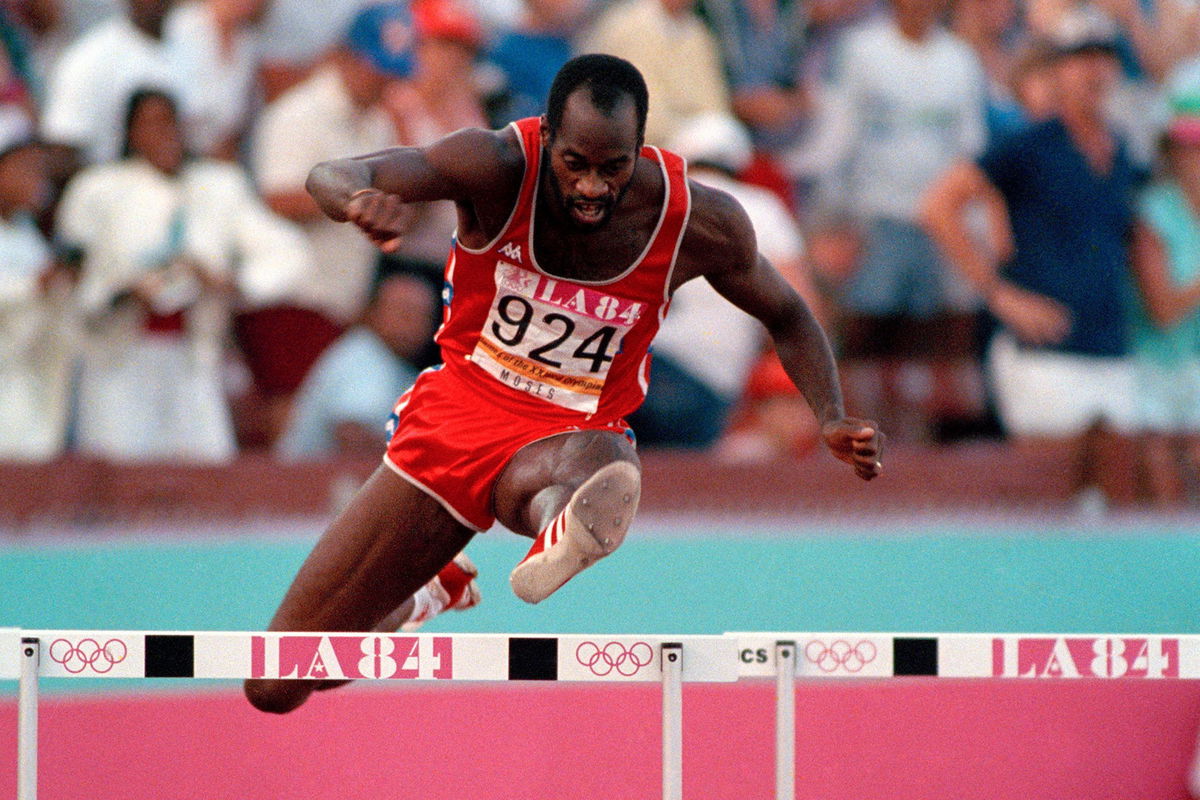 <i>AP via CNN Newsource</i><br/>US' Edwin Moses jumps over a hurdle on his way to winning the gold medal in the 400-meter hurdles at the Summer Olympic Games in Los Angeles