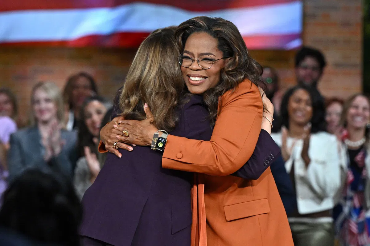 <i>Saul Loeb/AFP/Getty Images via CNN Newsource</i><br/>Vice President and Democratic presidential candidate Kamala Harris joins US television producer Oprah Winfrey at a 'Unite for America' live streaming rally in Farmington Hills