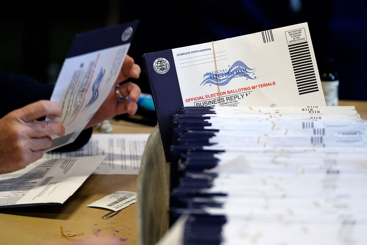 <i>Matt Slocum/AP via CNN Newsource</i><br/>Election workers process mail-in and absentee ballots in West Chester