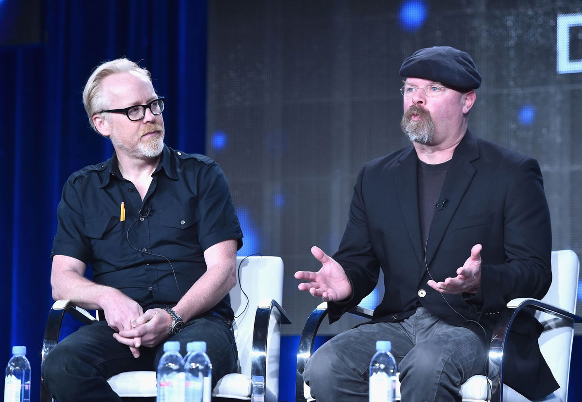 <i>Alberto E. Rodriguez/Getty Images via CNN Newsource</i><br/>(From left) 'Mythbusters' co-hosts Adam Savage and Jamie Hyneman at an event in Pasadena in 2015.