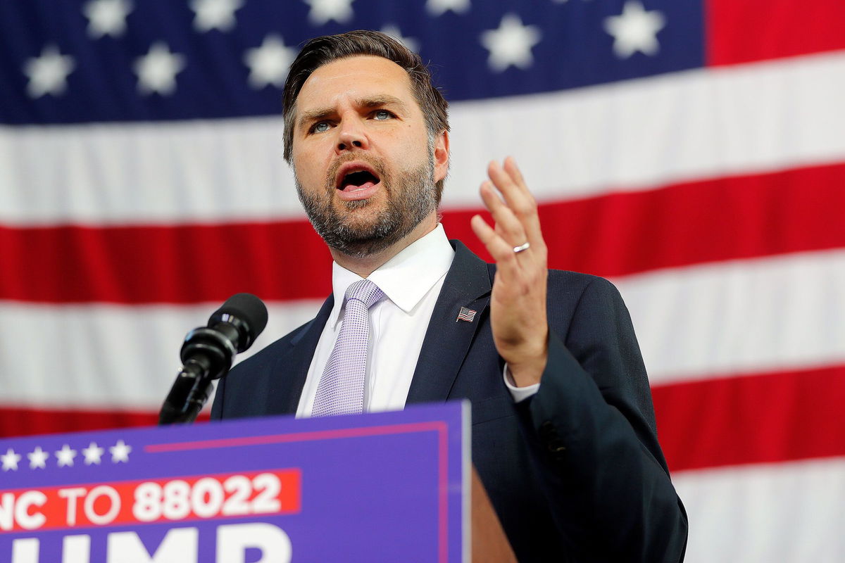 <i>Karl B DeBlaker/AP via CNN Newsource</i><br/>Vice presidential nominee JD Vance speaks at a campaign event in Raleigh