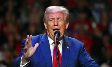 Former US President and Republican presidential candidate Donald Trump speaks during a campaign rally at Ed Fry Arena in Indiana