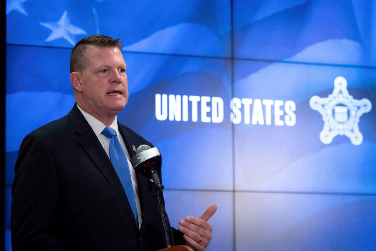 <i>Ben Curtis/Pool/AFP/Getty Images via CNN Newsource</i><br/>US Secret Service Acting Director Ronald Rowe speaks during a news conference in Washington