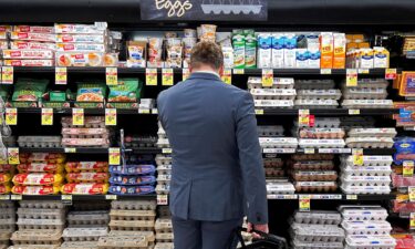 A man looks at eggs displayed at a supermarket in Chicago