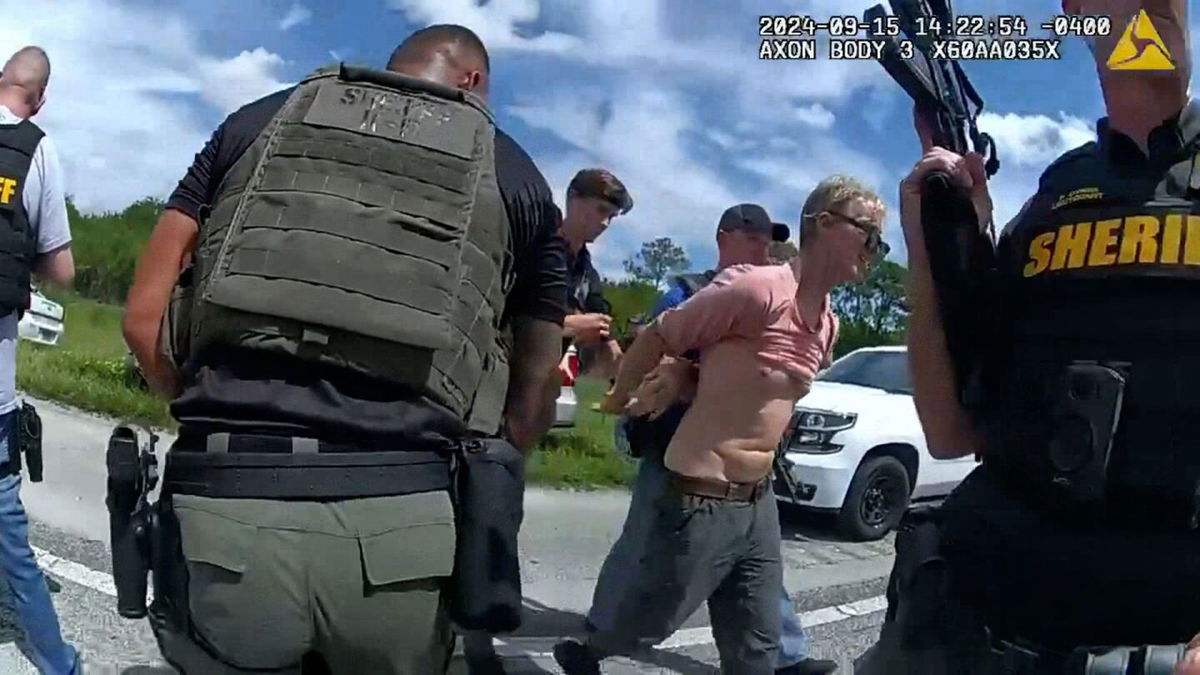 <i>From Martin County Sheriff's Office/Facebook via CNN Newsource</i><br/>Martin County Sheriff’s Office released body cam video of the apprehension of Ryan Wesley Routh on September 22 on an interstate in Florida.