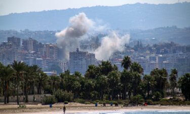 A cloud of smoke erupts during Israeli air strikes in southern Lebanon on September 25.