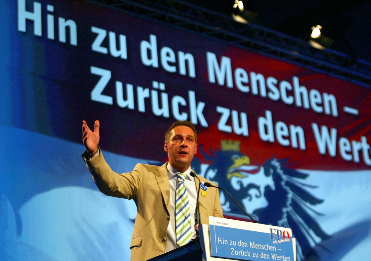 <i>AFP/Getty Images via CNN Newsource</i><br/>Former FPÖ leader Heinz-Christian Strache speaks during Austria's far-right congress in Salzburg in 2005.