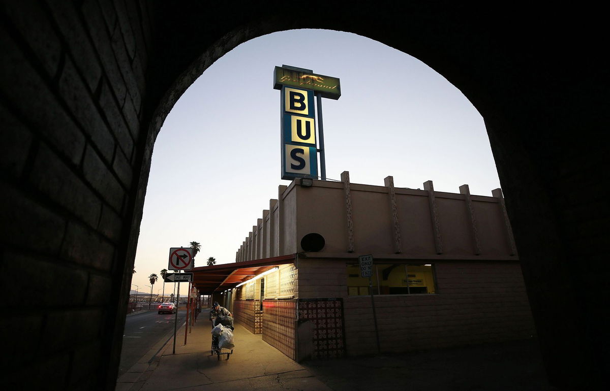 <i>Mario Tama/Getty Images via CNN Newsource</i><br/>A Greyhound station near the US-Mexico border in 2020. Greyhound and other carriers serve travelers with few other options.