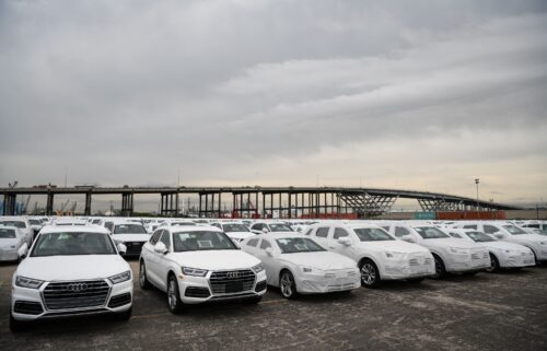 Audi imported vehicles sit parked in a storage lot at the Port of Houston in a 2019 file photo. Auto imports could be impacted by a strike along the East and Gulf coasts set for Tuesday.