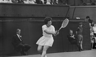 Billie Jean King in action at Wimbledon in 1965.