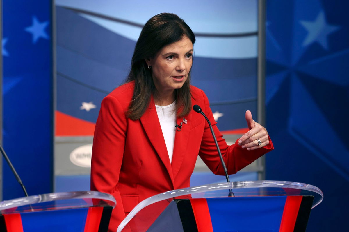 <i>Derek Stokely/WMUR-TV/AP via CNN Newsource</i><br/>Former New Hampshire Sen. Kelly Ayotte speaks during a Republican primary debate in Manchester on September 3.