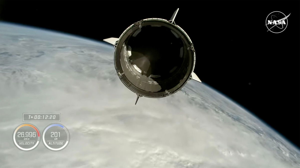 <i>NASA via CNN Newsource</i><br/>This screen grab from NASA's livestream shows the Crew-9 Dragon capsule maneuvering through orbit.