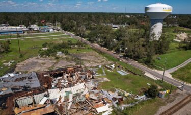 An aerial picture taken on September 28 shows storm damage in the aftermath of Hurricane Helene in Valdosta