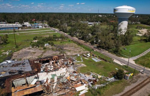 An aerial picture taken on September 28 shows storm damage in the aftermath of Hurricane Helene in Valdosta