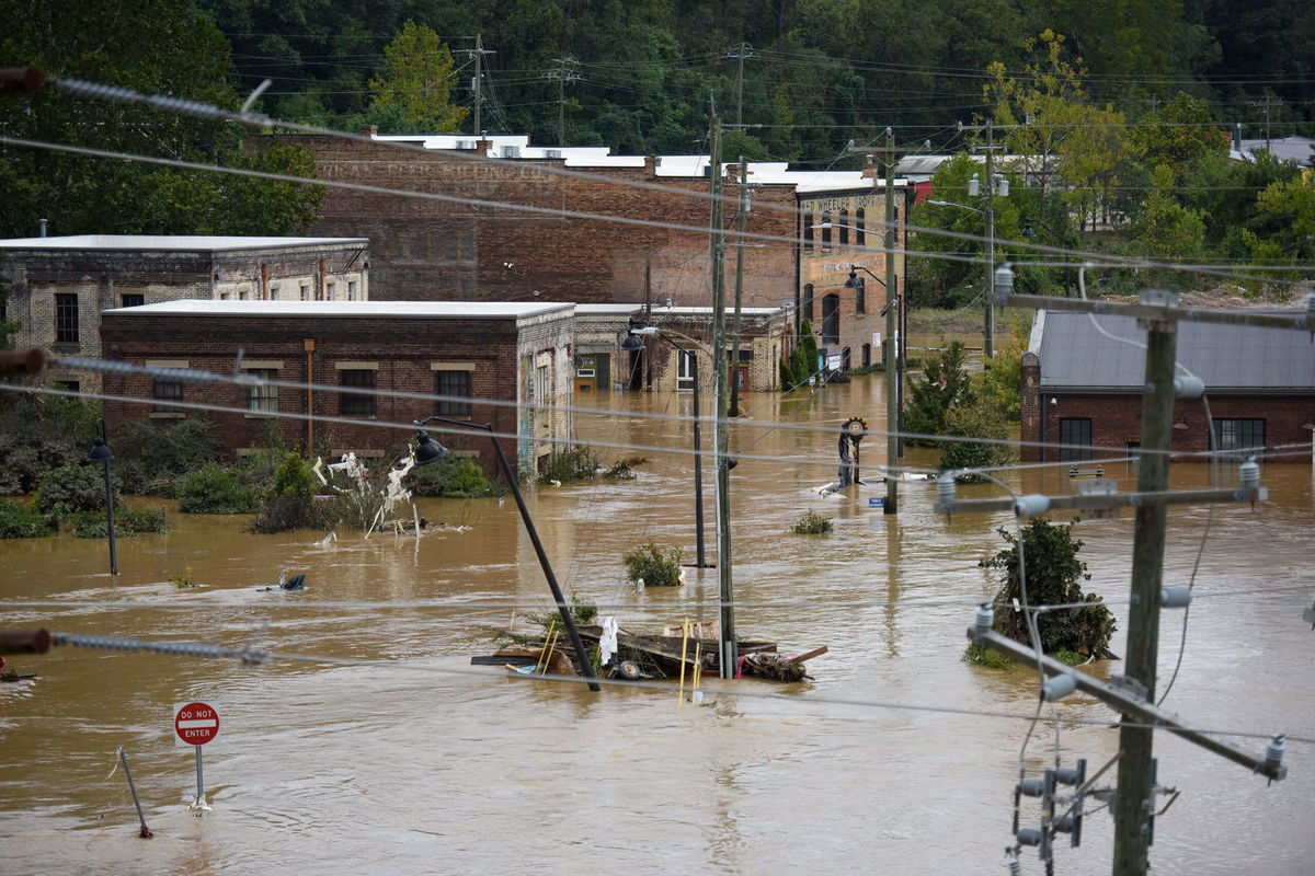 <i>Melissa Sue Gerrits/Getty Images via CNN Newsource</i><br/>Heavy rains from hurricane Helene caused record flooding and damage on September 28