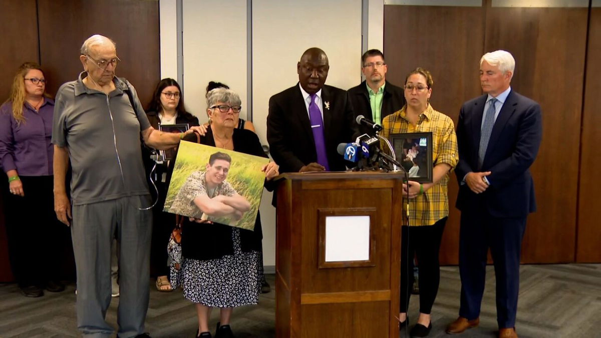 <i>WBBM via CNN Newsource</i><br/>Attorney Ben Crump holds a press conference with the family of Rhyker Earl