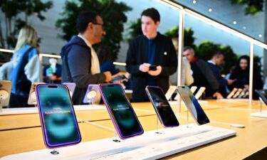 The new Apple iPhone 16 models on display upon release on September 20 at the Apple Store at The Grove in Los Angeles