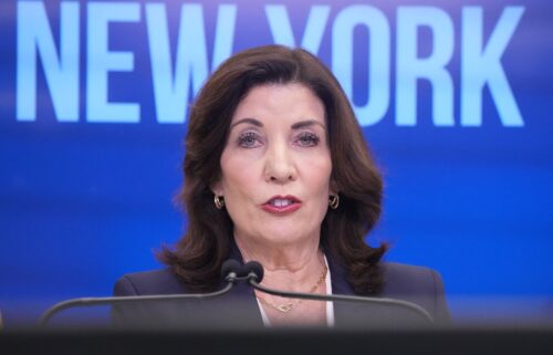 New York Gov. Kathy Hochul at a press on conference at the World Trade Center in New York City on September 30.