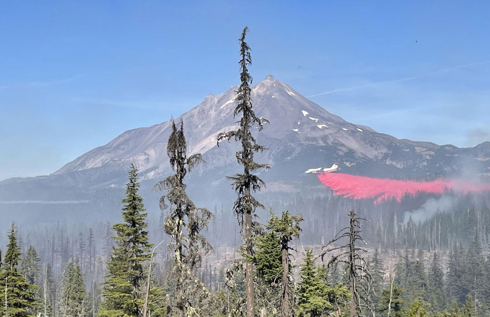 Air tanker drops retardant Thursday on the Bingham Fire in the Mt. Jefferson Wilderness.