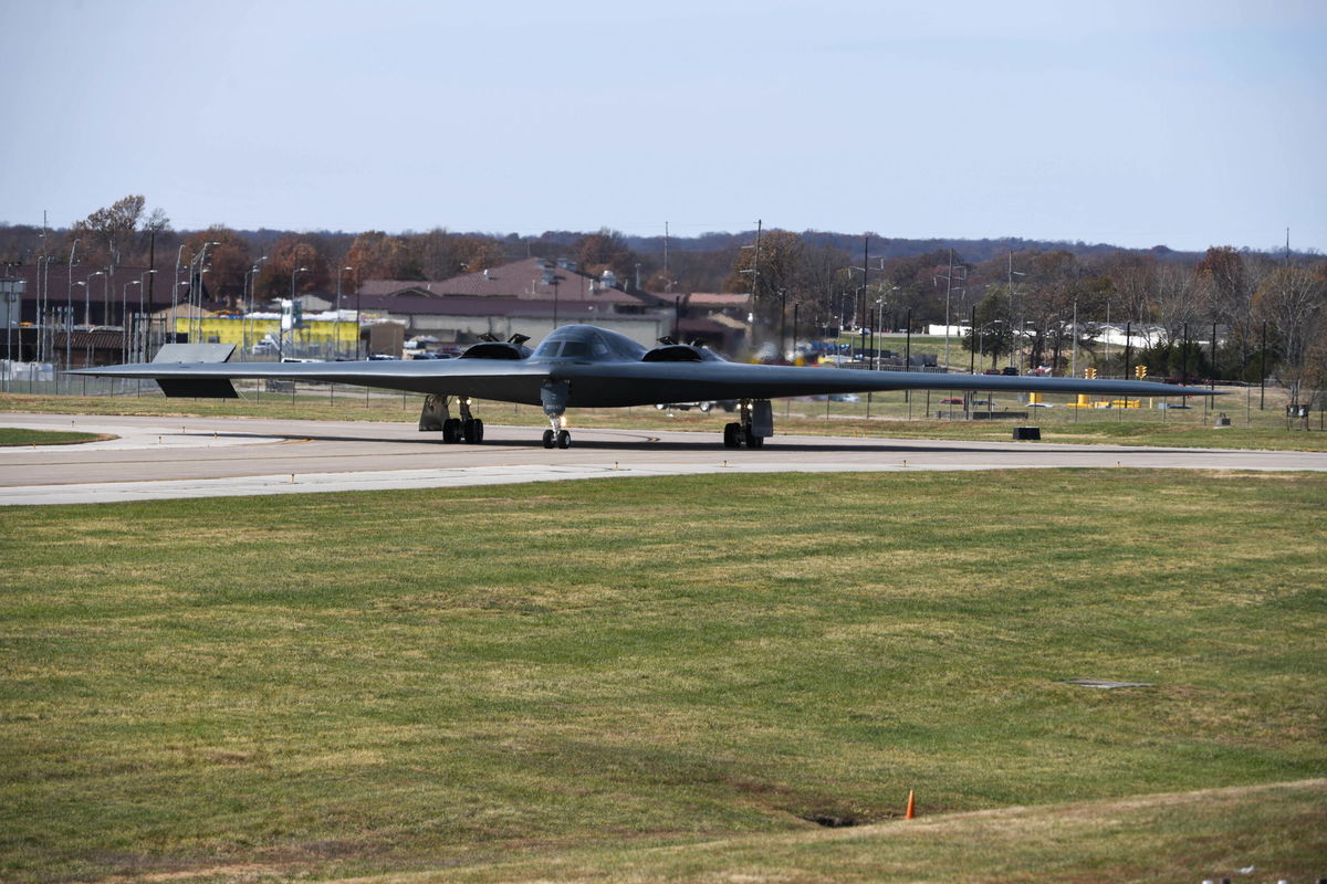 A B-2 Spirit stealth bomber assigned to the 509th Bomb Wing taxis to the runway at Whiteman Air Force Base, Missouri, November 7, 2022