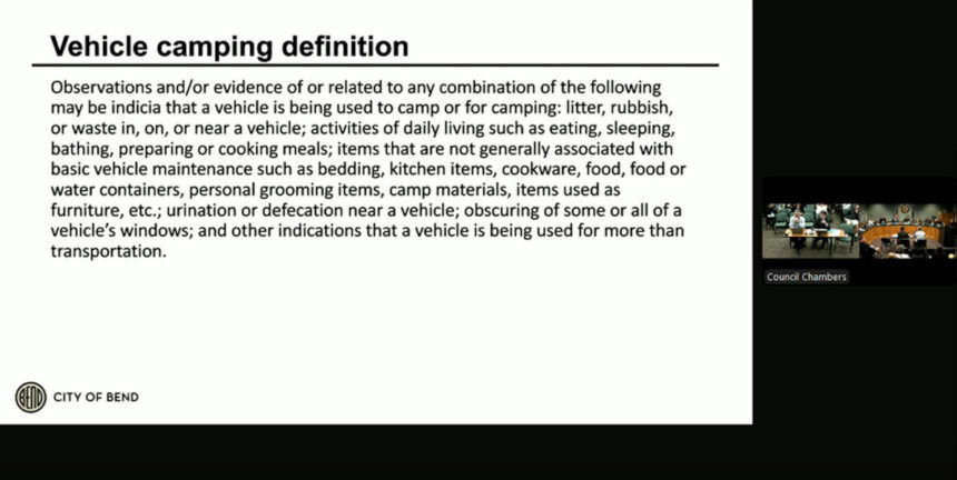 Bend Council vehicle camping definition 10-2