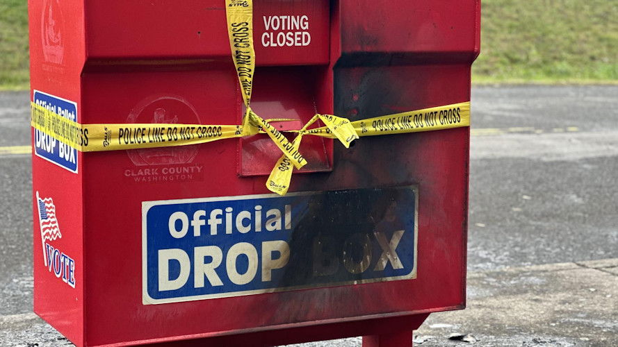 Burned-out ballot box in Vancouver, Wash.