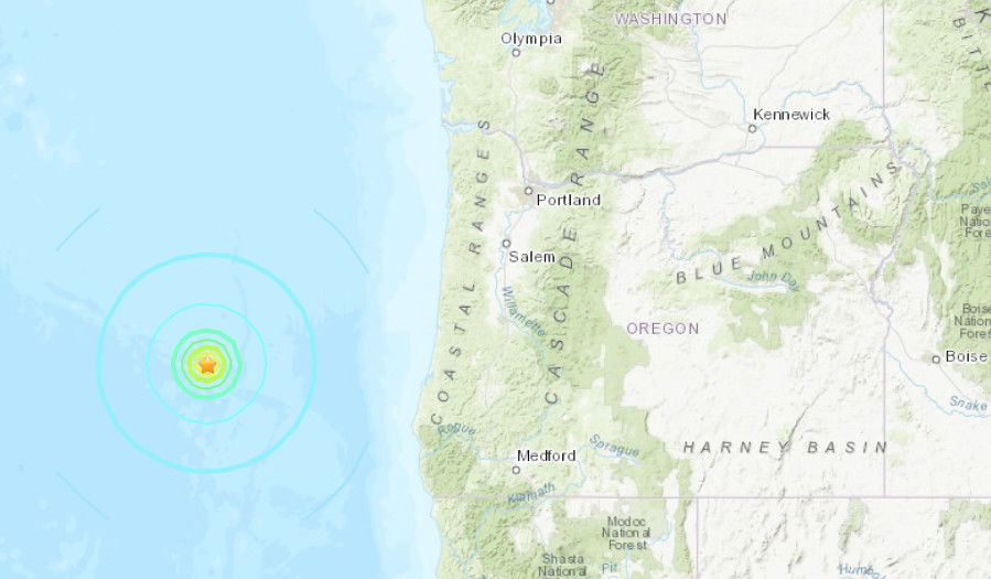 6.0-magnitude earthquake was reported Wednesday about 170 miles west of Bandon on the Oregon coast.