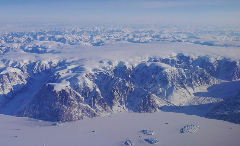 Renland Ice Cap in eastern Greenland as seen from the air.