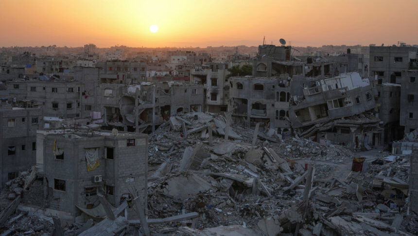 Destruction left by the Israeli air and ground offensive is seen in Khan Younis, Gaza Strip, Friday, Sept. 13, 2024. 