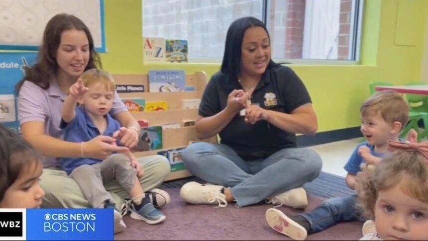 <i>WBZ via CNN Newsource</i><br/>More young children are learning to express themselves through sign language at day cares in Massachusetts.